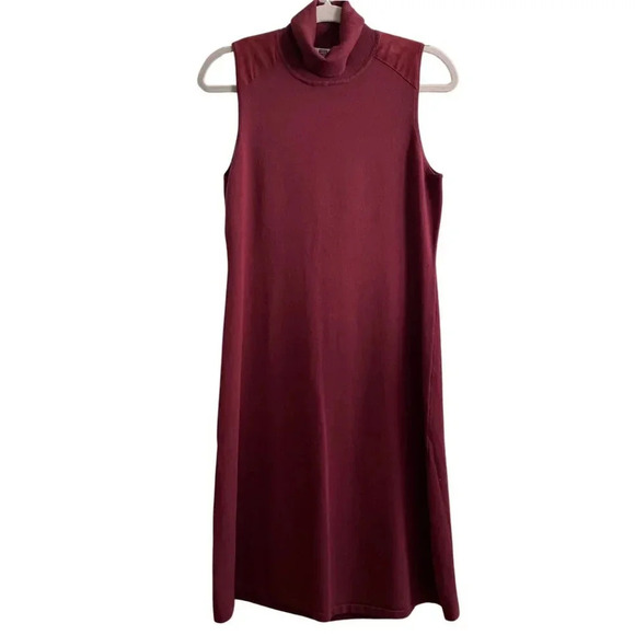 Etcetera Maroon Turtleneck Sleeveless Midi Dress Burgundy Suede Shoulders Sz M - Picture 1 of 7